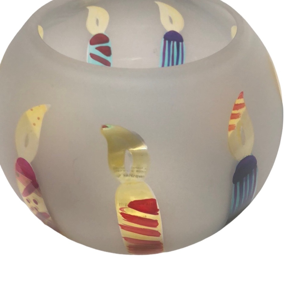 Teleflora Round Frosted Glass Muticolored Birthday Candle Vase Candle Holder